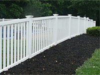<b>PVC Picket Fence - Spaced Picket Pool Code White Vinyl Fence with New England Post Caps</b>